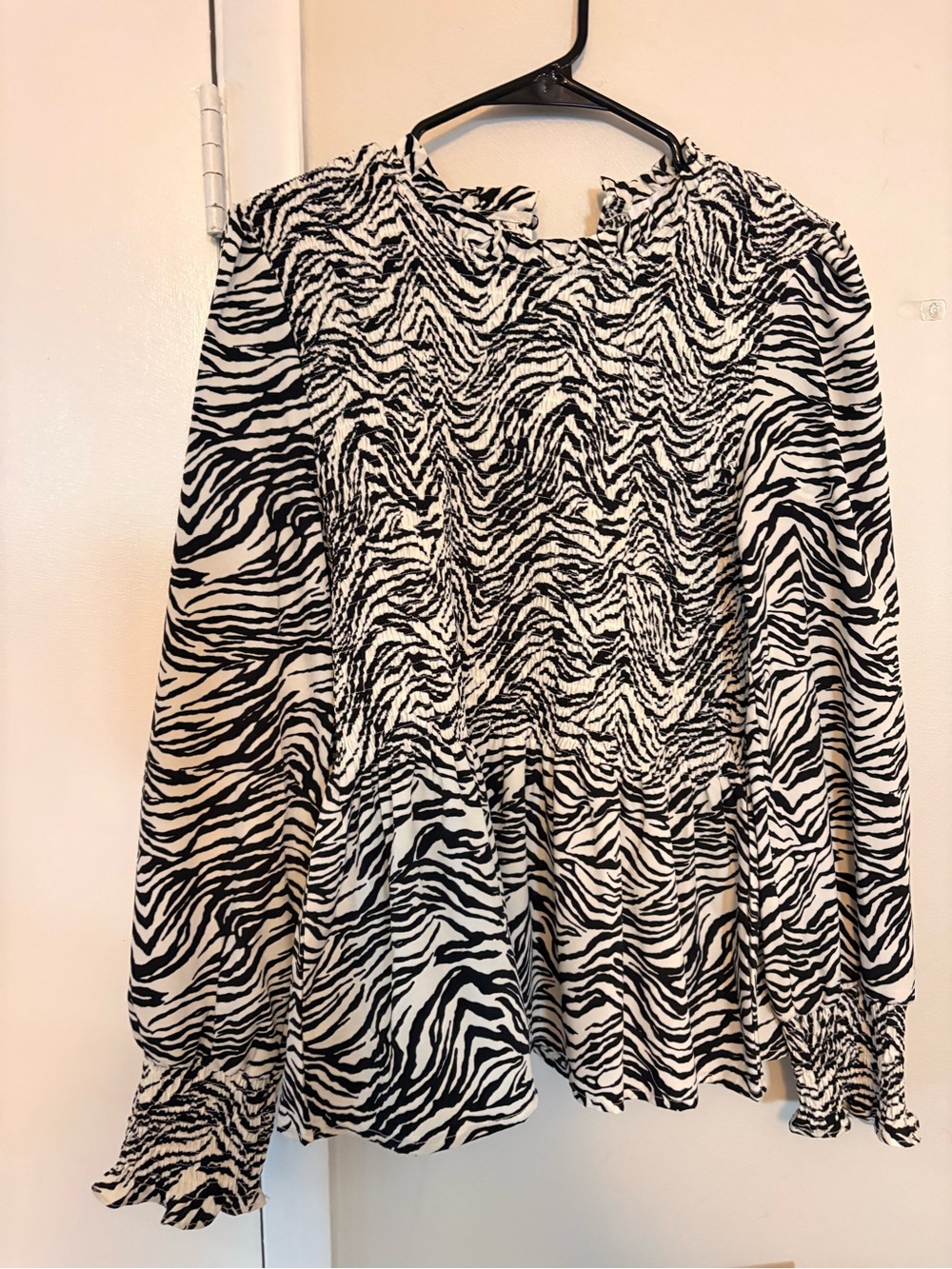 THML Black & White Zebra Smocked Peplum Blouse